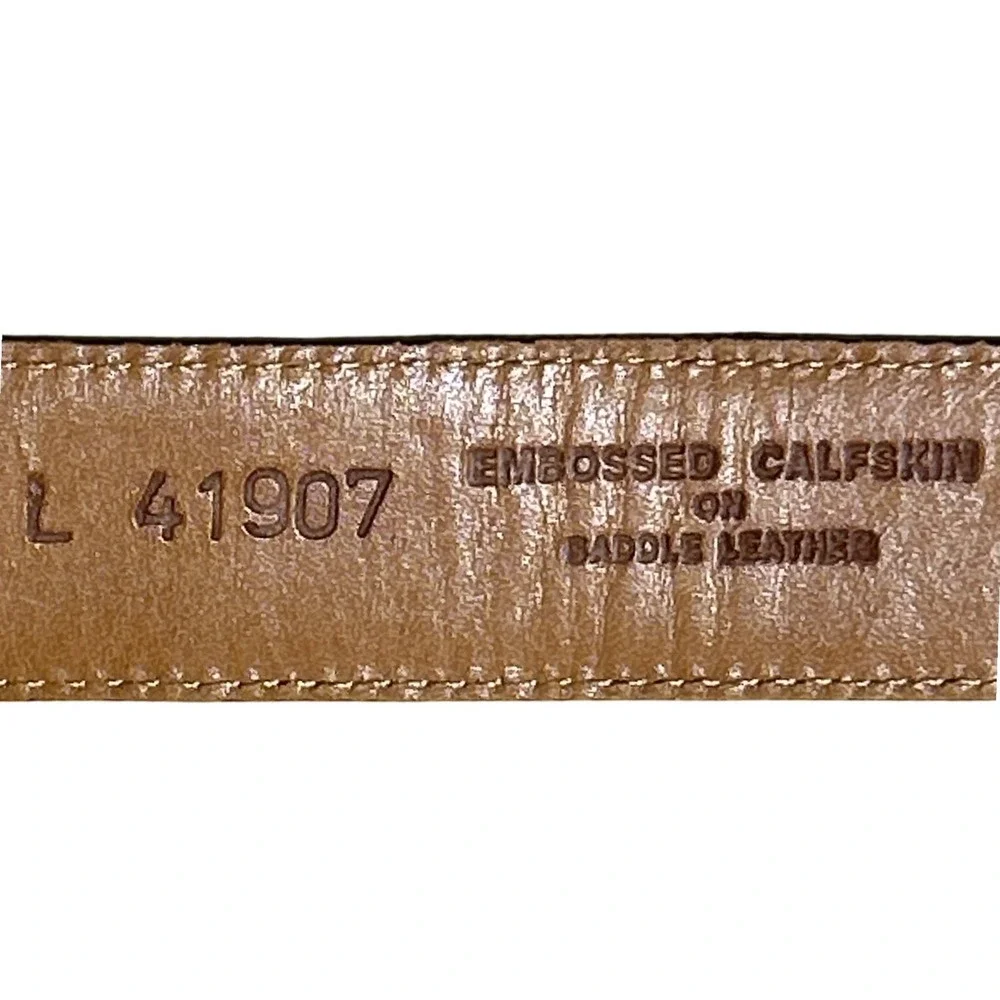 Brighton Brown Embossed Calfskin Leather Belt Gold Buckle Size L (30-43)